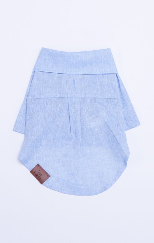 Küçük Irk Mavi Keten Gömlek