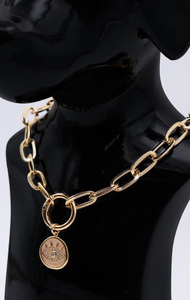 Köpek ve Kedi Altın Kaplama Taşlı Göz Tasarımlı Zincir Kolye