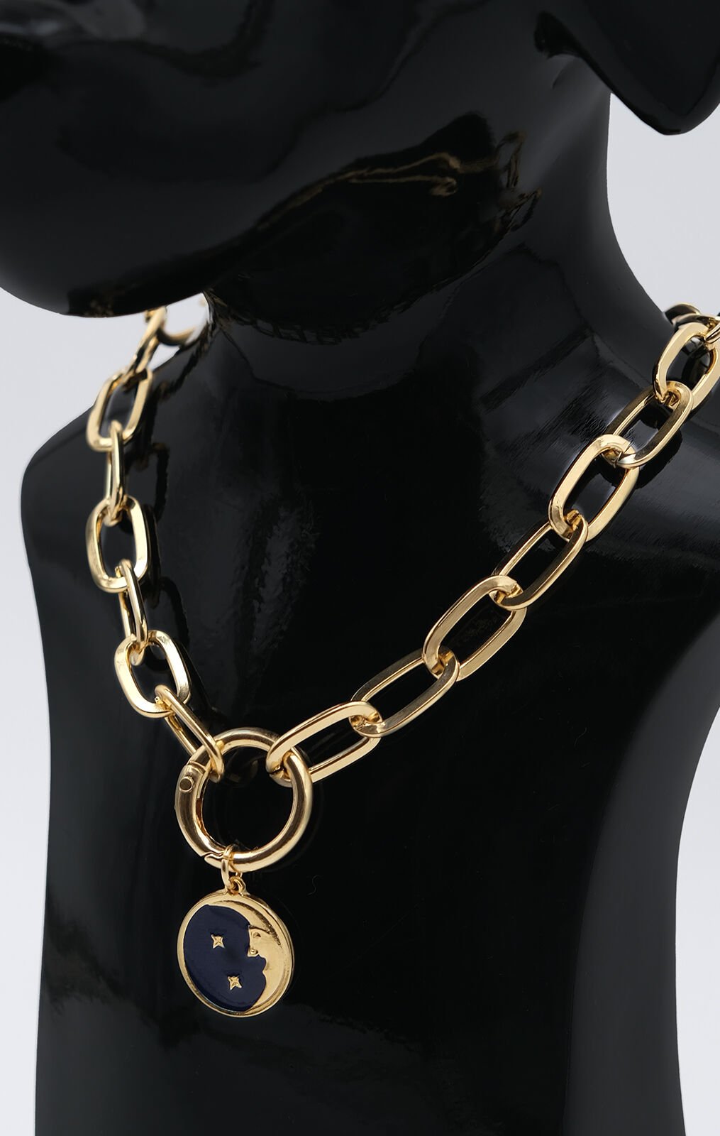 Köpek ve Kedi Altın Kaplama Siyah Mineli Ay Yıldız Tasarımlı Zincir Kolye