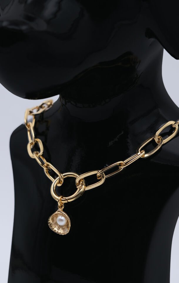 Köpek ve Kedi Altın Kaplama İnci Tasarımlı Zincir Kolye