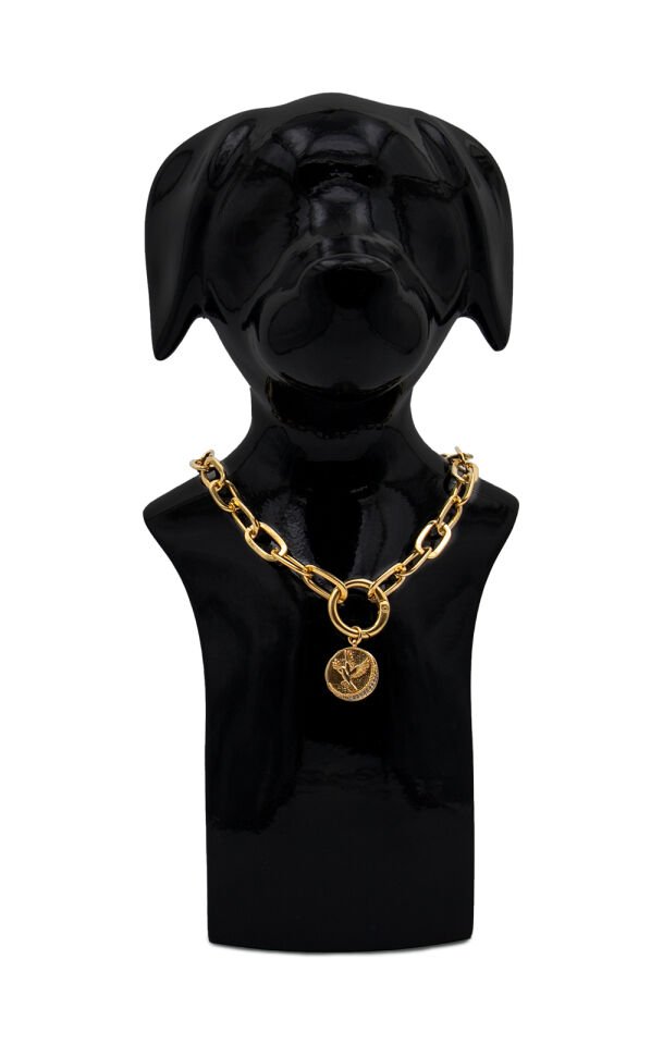 Köpek ve Kedi Altın Kaplama Zeytin Dalı Tutan Kuş Tasarımlı Zincir Kolye