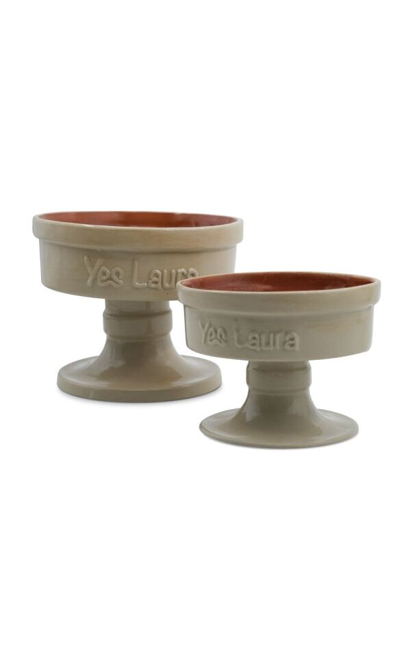 Köpek Ve Kedi El Yapımı Doğal Seramik Mama & Su Kabı Küçük Krem